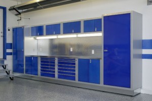 Blue and Grey Garage Cabinets